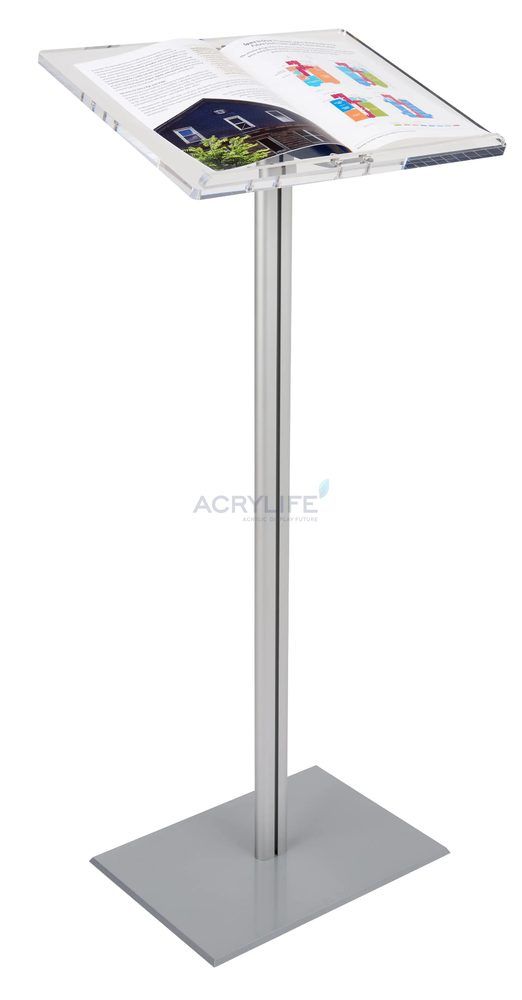 Bục phát biểu mica Acrylife cơ bản với trụ và đế nhôm bạc