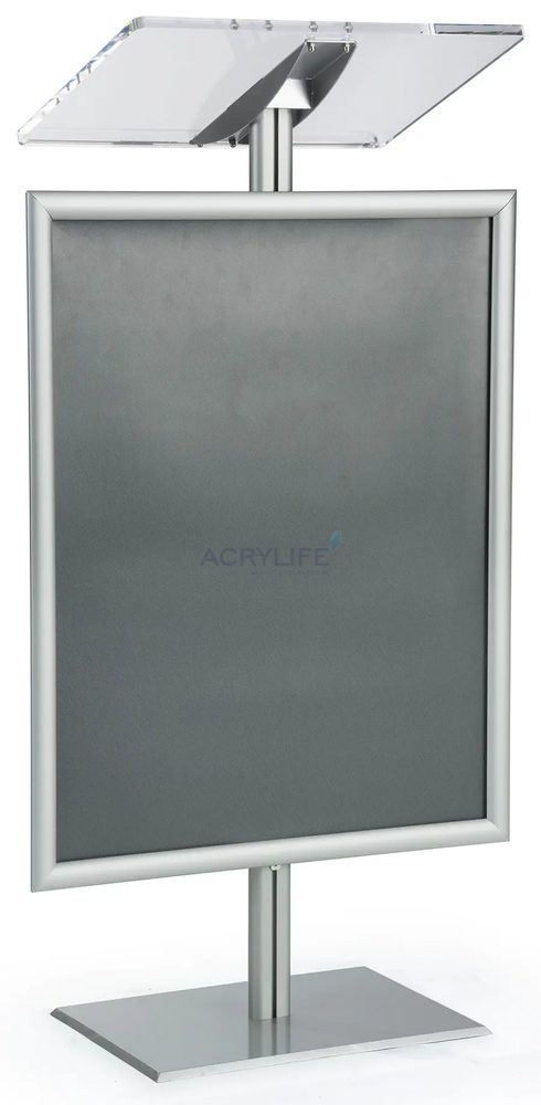 Bục phát biểu mica Acrylife bạc với khung poster và đế nhôm ảnh 3