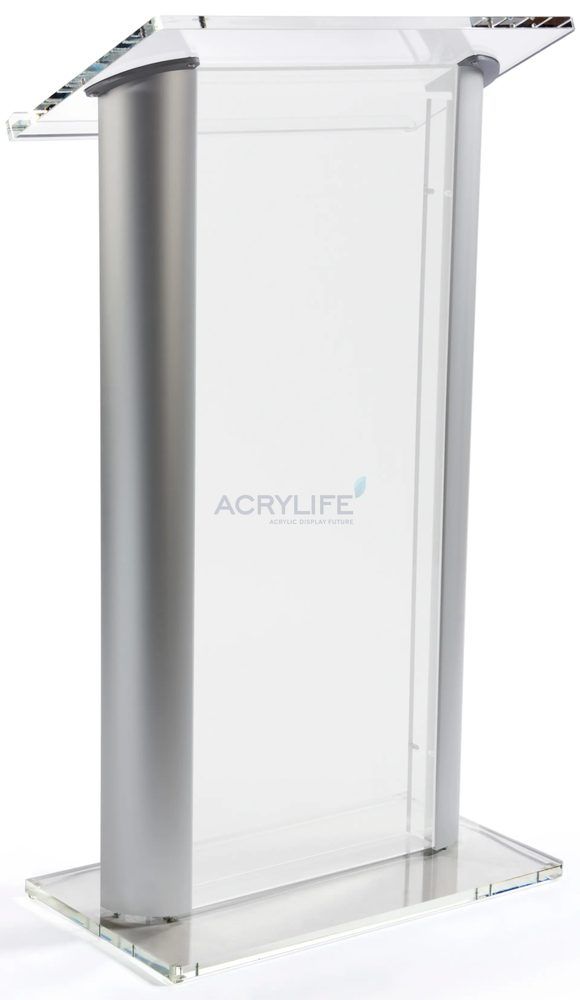 Bục phát biểu mica Acrylife&nbsp;– khung nhôm, mặt trước mica mờ (màu bạc)